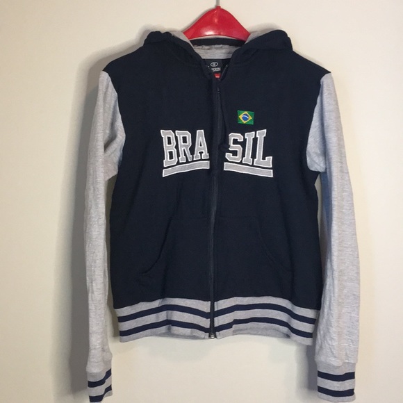 Youth Navy Blue Brasil Zipper light Hooded Jacket - Picture 2 of 11